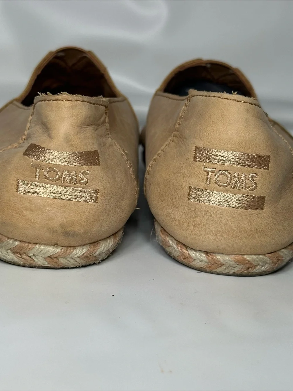 TOMS Tan Leather Alpargata Slip-On Espadrille Shoes